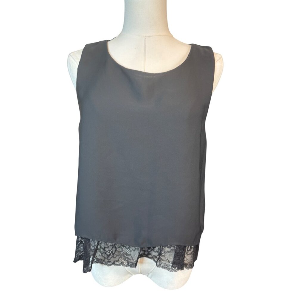 2/$30 Zara M Basic Collection Black Sleeveless Top With Lace Hem